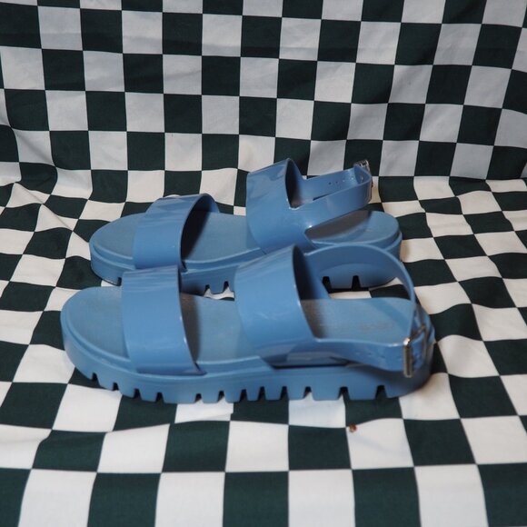 ASOS Blue Jelly Sandals Womens Size 10 Buckle Strap Slingback, Chunky Platform - Picture 6 of 11